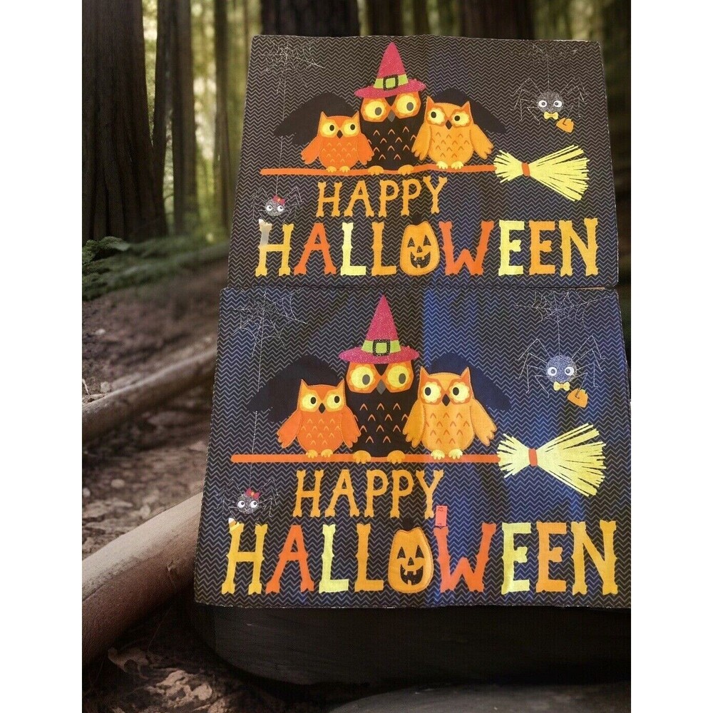Midnight Market 2 Happy Halloween Placemats Owls Spider Witches Broom Pumpkin